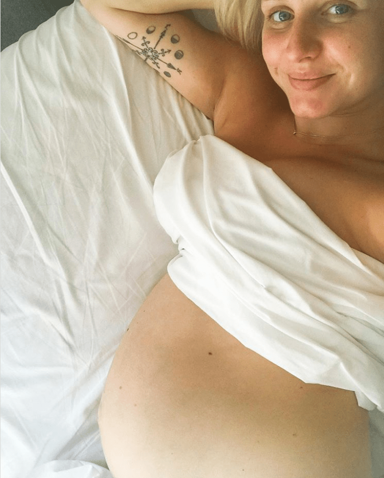 Coronation Street star Sam Aston’s wife Briony revealed her naked baby bump in a selfie on Instagram last night