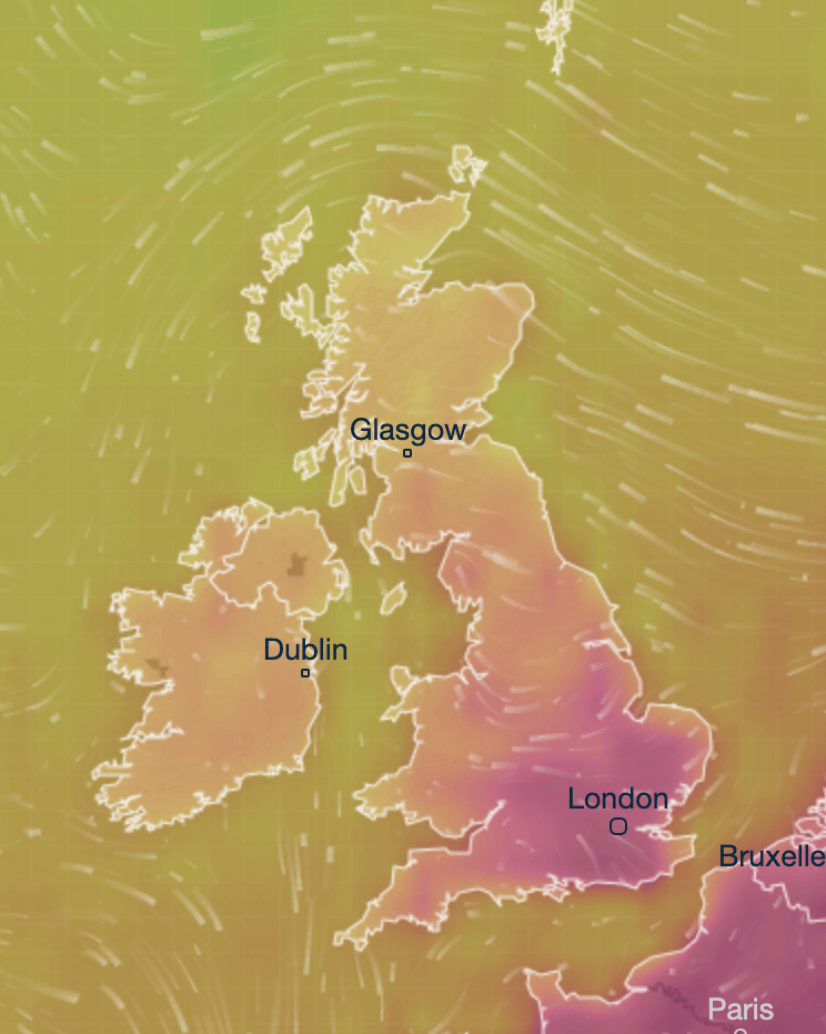 The south of England will reach highs of 37C today