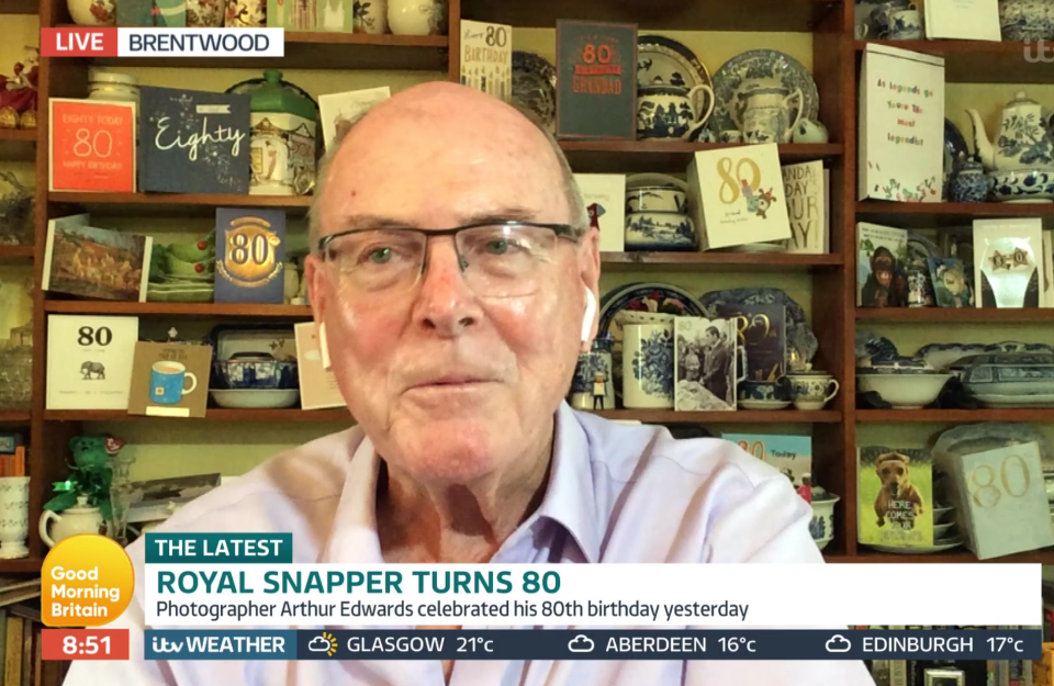 Legendary royal photographer Arthur Edwards celebrated his milestone 80th birthday on Good Morning Britain today