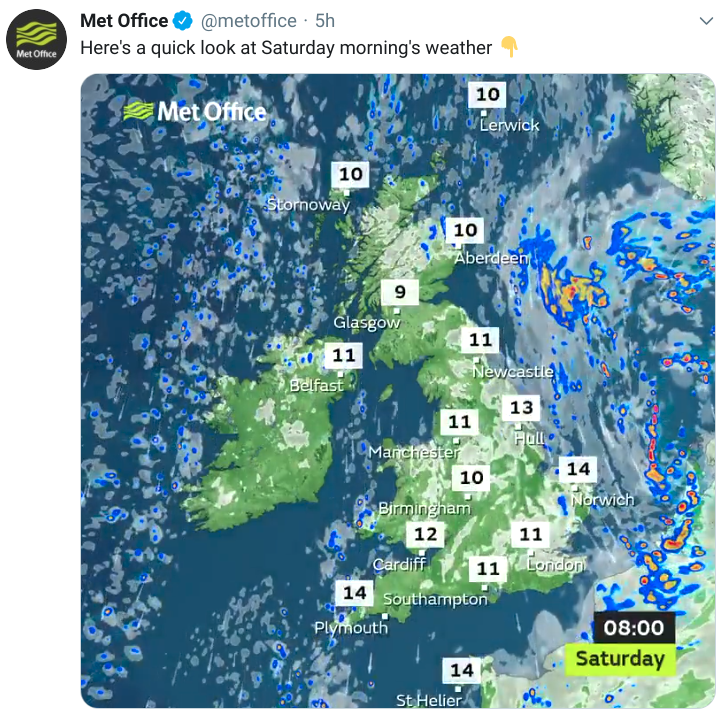 The Met Office tweeted about the cold start to Saturday