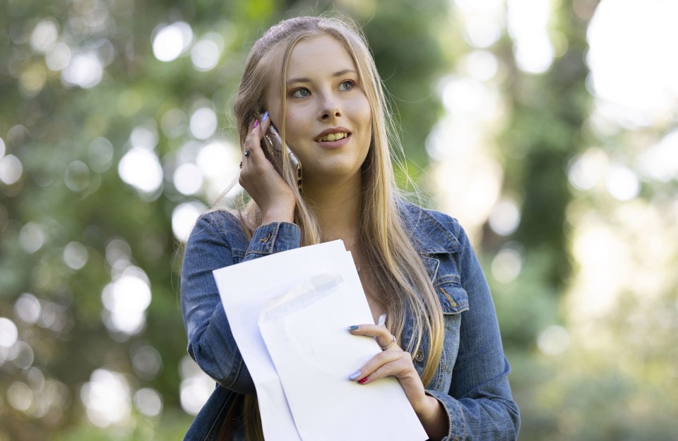 Sofia Franklin spoke on the phone after receiving her results at Ffynone House school in Swansea, Wales