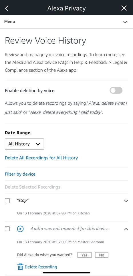 You can play back your entire history of Alexa recordings