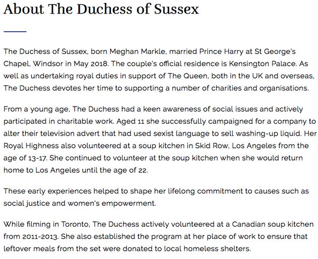 Meghan's biography was packed with details before