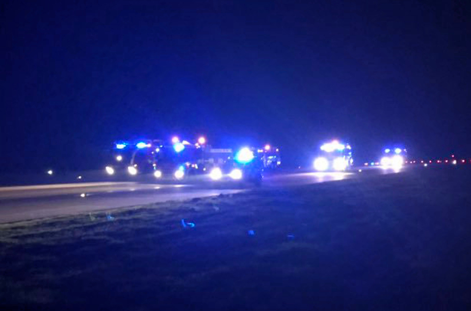 Emergency services on the runway at Stansted following the evacuation