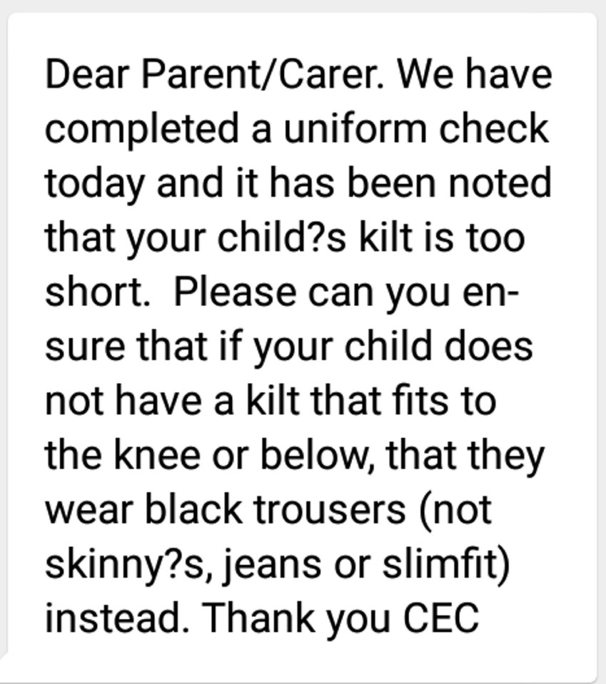 The text received by one of the parents