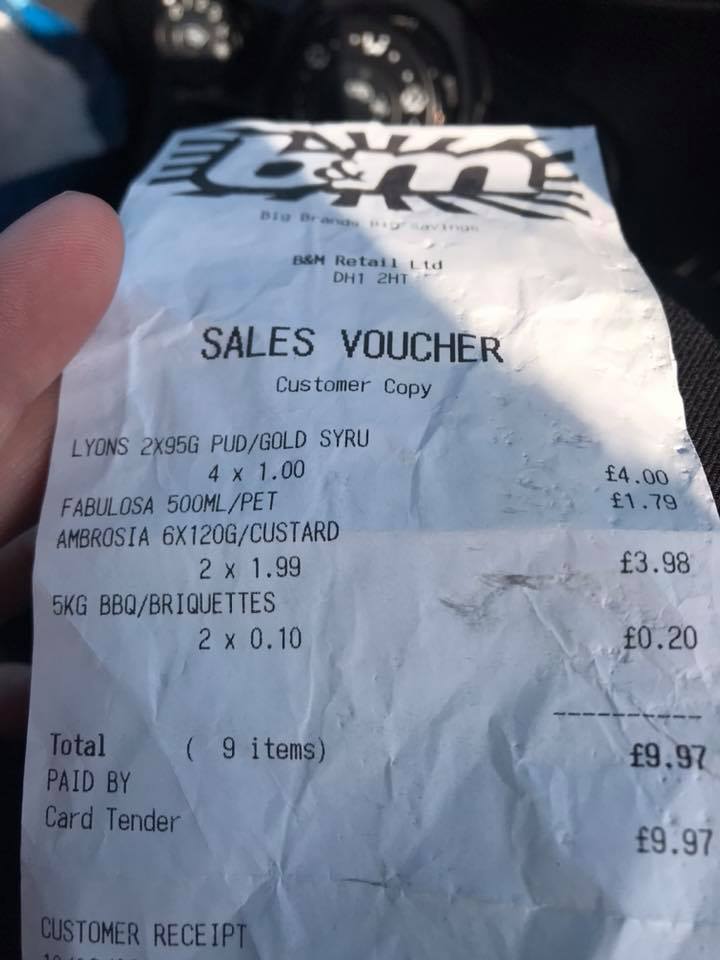 One woman shared a snap of her receipt showing she got two big bags of charcoal for 10p each 