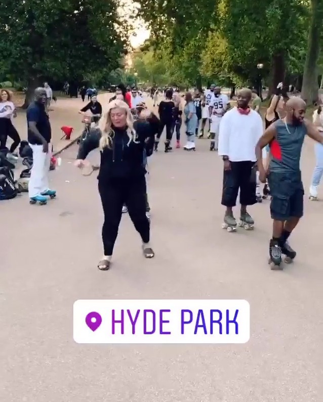 Gemma was joined in the park by a group of rollerbladers