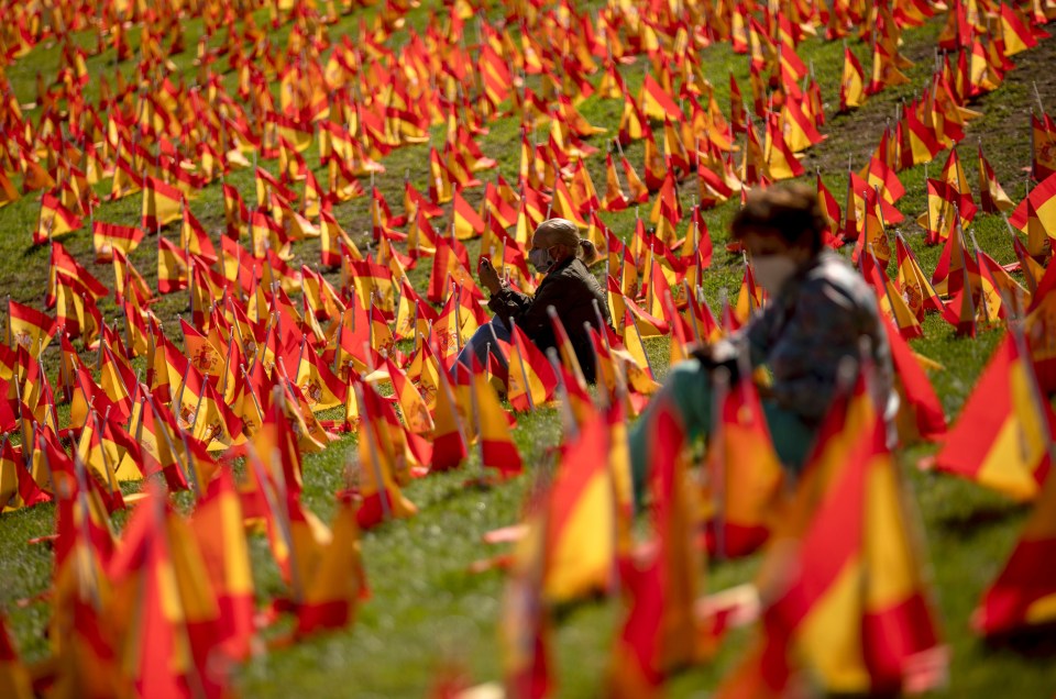 Thousands of Spanish flags marking the nation's dead in Madrid