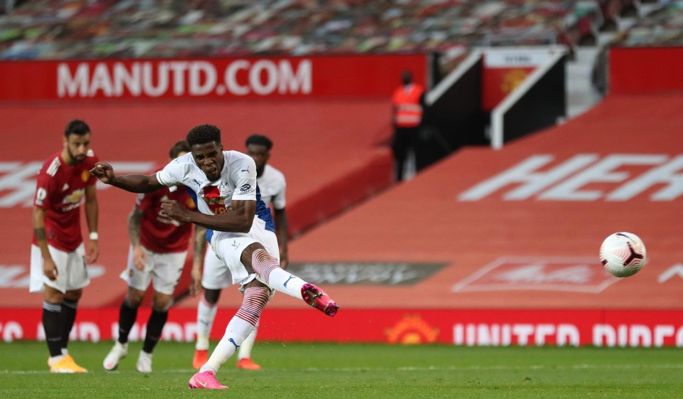 Wilfried Zaha doubles the Crystal Palace lead from the penalty spot