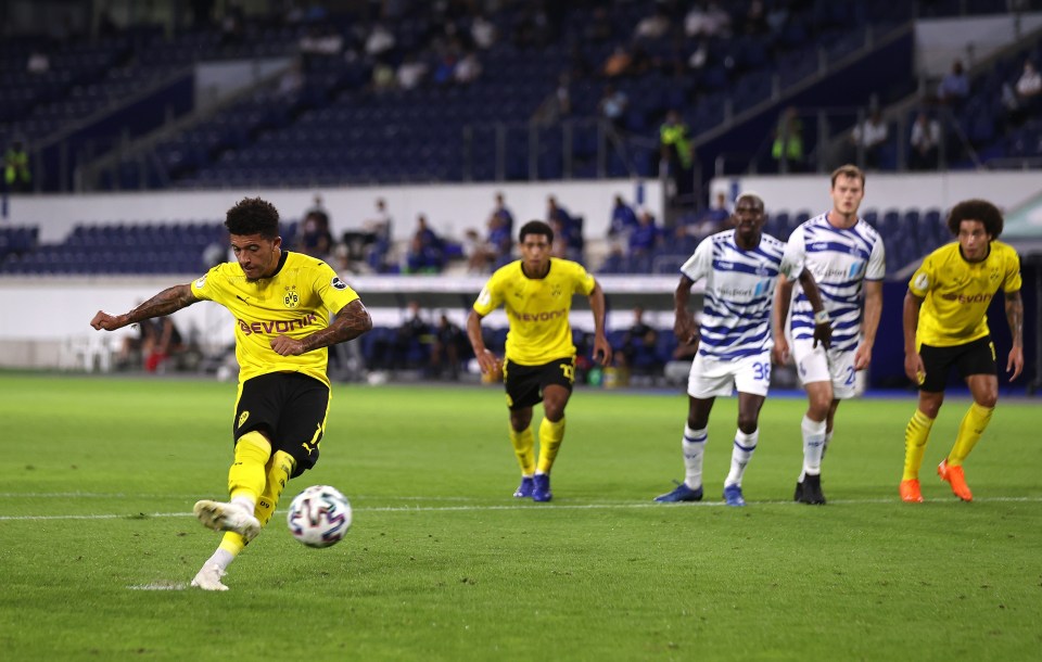 Jadon Sancho scored from the spot in Dortmund's win on Monday