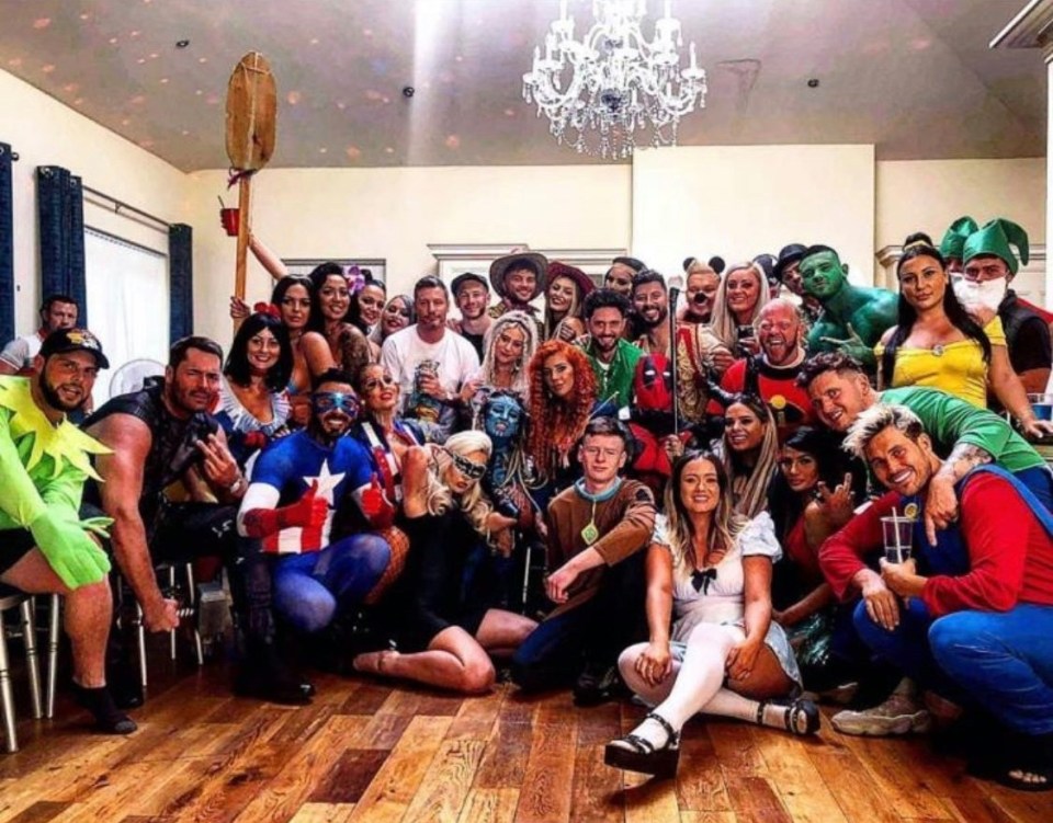 Migas also partied with Dean Gaffney, third row, sixth from left in white t-shirt, at an illegal party in June