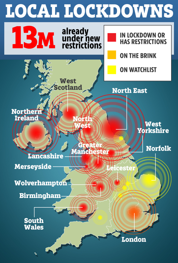 Millions of Brits are affected by increasing local lockdowns