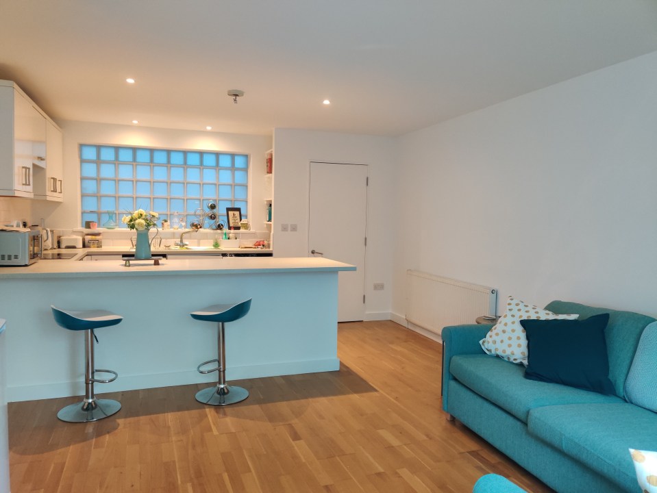 The kitchen and living room is all open plan in the flat