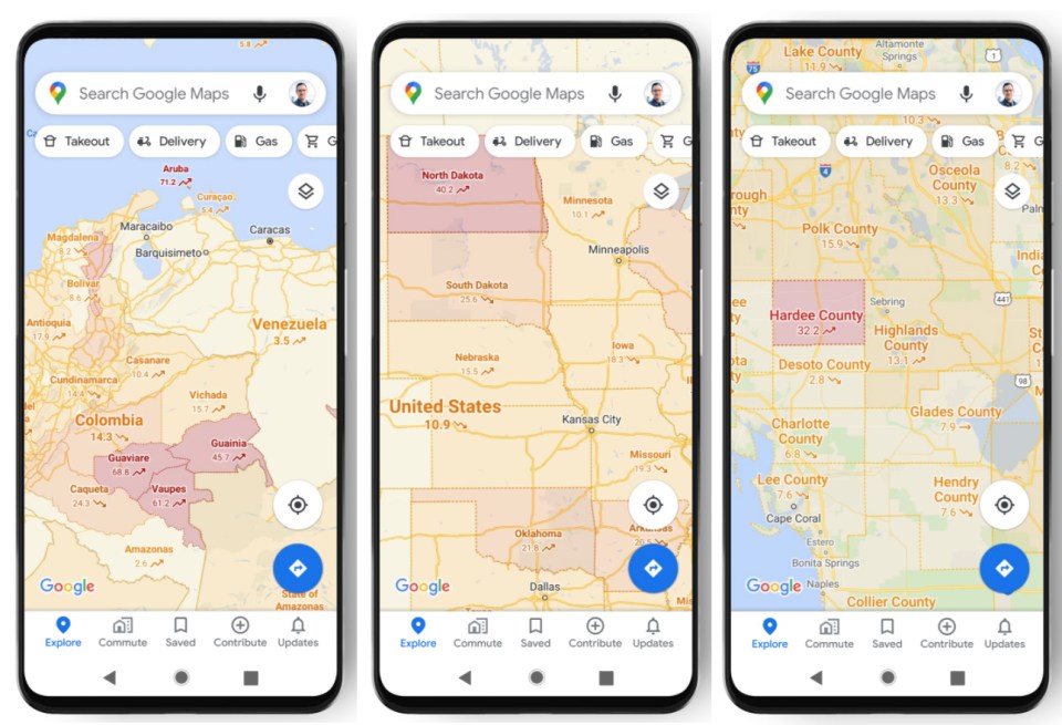 As well as data by country, Google has included state or province, county, and city-level data where available