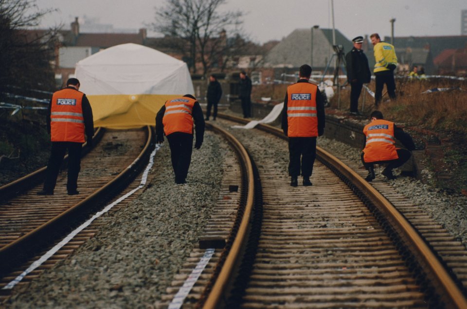 Police at the scene of Bulger's awful death in 1993