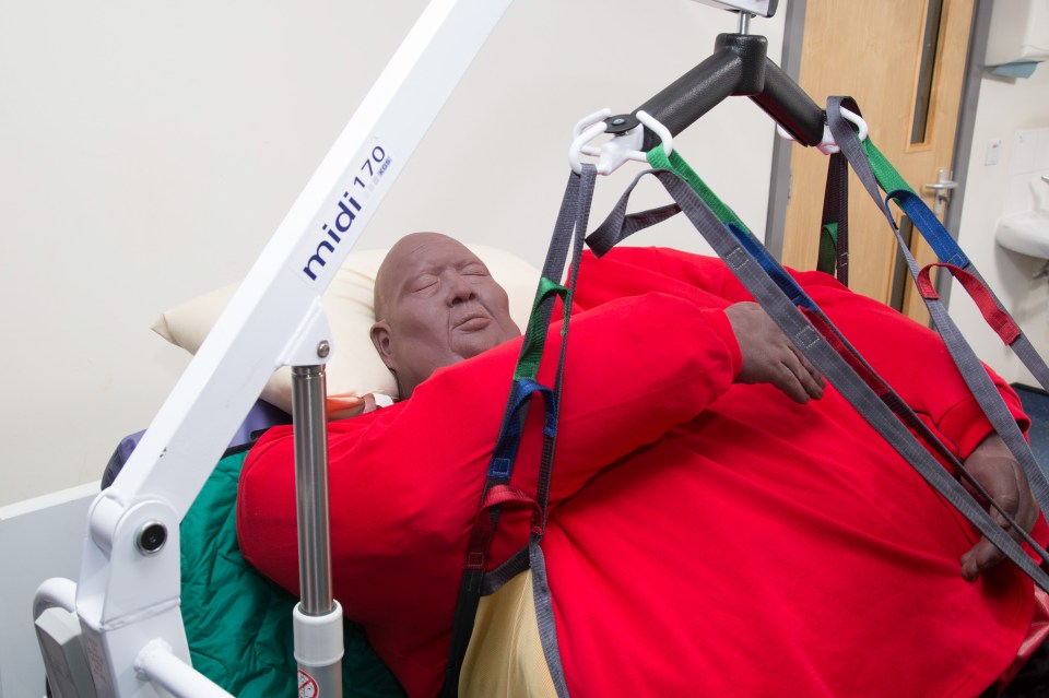 A 25-stone bariatric mannequin - known as Bariquin - used by fire and ambulance services to simulate plus-sized casualties they are increasingly asked to treat