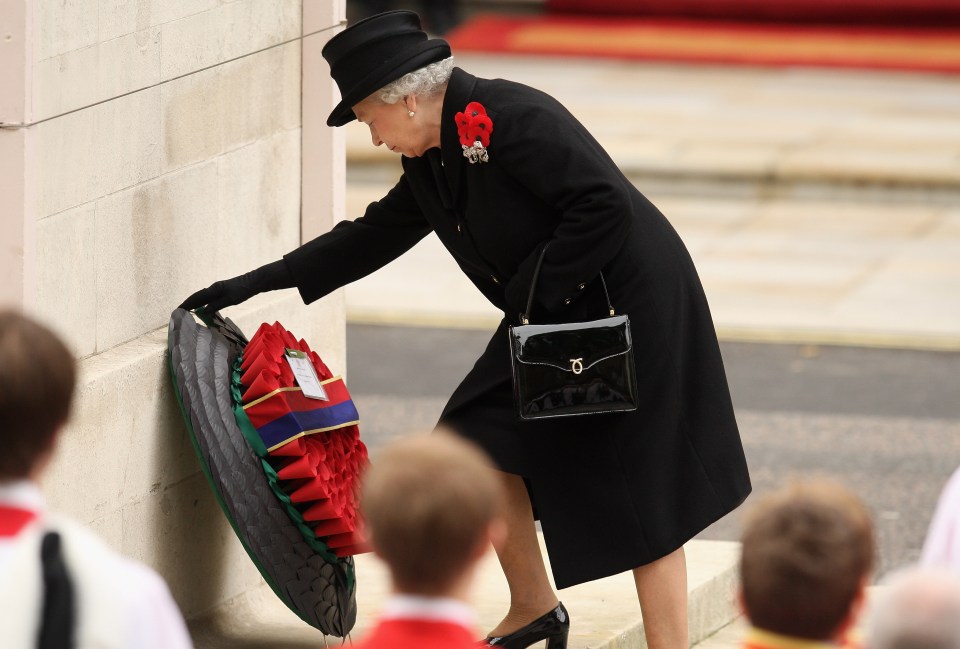 The Queen paid her respects to Britain’s war dead at the Cenotaph on November 8 last year