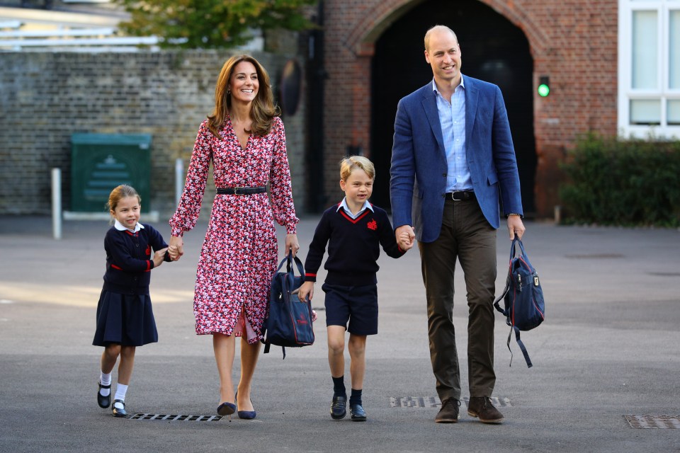 Kate Middleton and Prince William pictured taking George and Charlotte to school on their first day last year