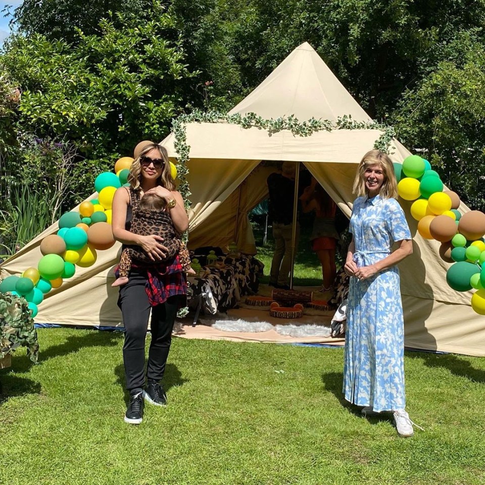 Myleene Klass helped Kate, 53, set up an I’m A Celeb-themed bash for son Billy’s 11th birthday. The jungle camp in the Good Morning Britain host’s garden featured a tent with camo sleeping bags, a balloon arch, Fortnite cake and Bushtucker-style activities