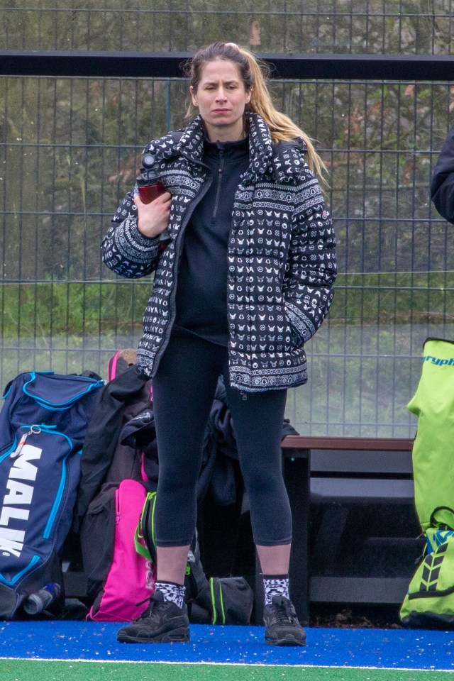 Cherry pictured with her baby bump in March at Cambridge Hockey club 