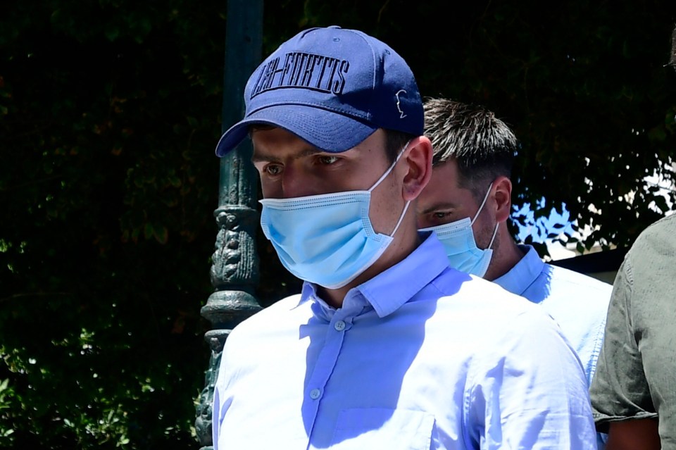 The Man Utd skipper leaving a court on the Aegean island of Syros, Greece