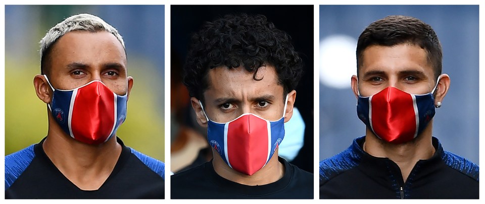 Keylor Navas, left, Marquinhos, centre, and Mauro Icardi have all reportedly tested positive for coronavirus