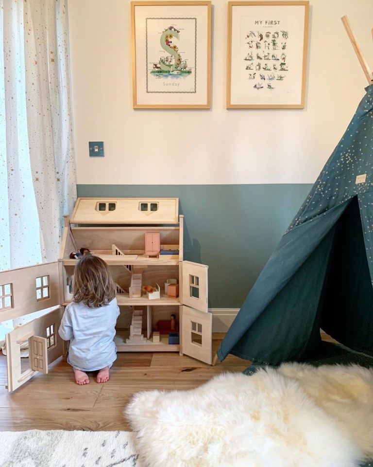 But her two-year-old daughter Sunday has a green teepee, £115 from The Modern Nursery, in her playroom