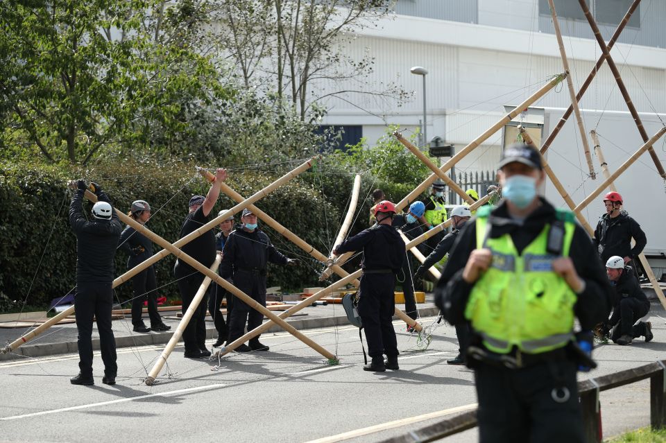 Bamboo was used by the protesters to stop themselves from being moved