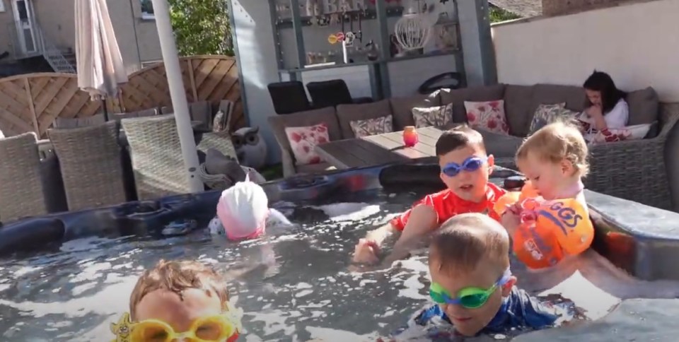 The kids jumped in the hot tub after a long day at school 