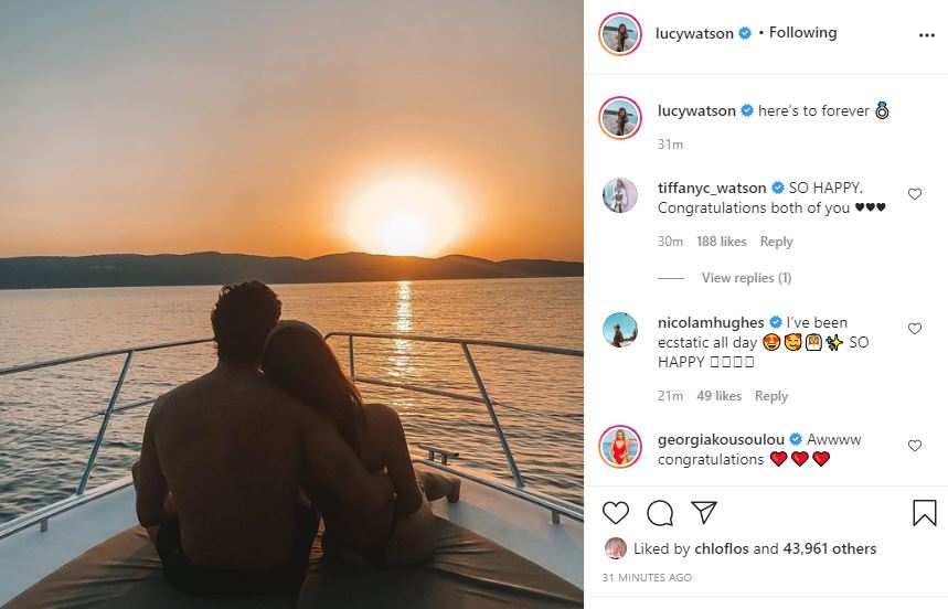 Lucy Watson has announced her engagement to James Dunmore