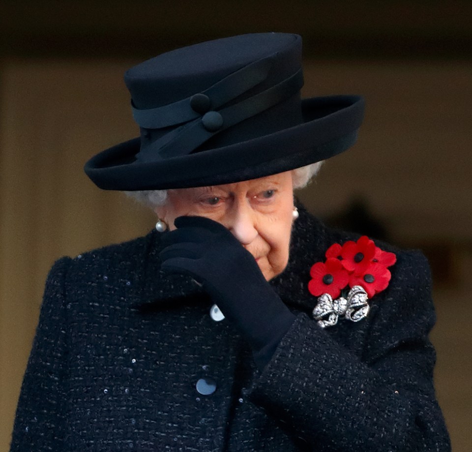 Her Majesty was seen wiping away a tear as she watched last year’s Remembrance Sunday service