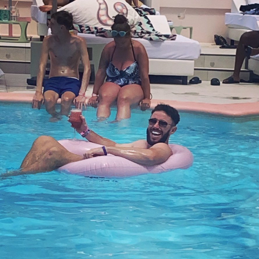 Layton Migas, of Bolton, in a pool while on holiday in Ibiza