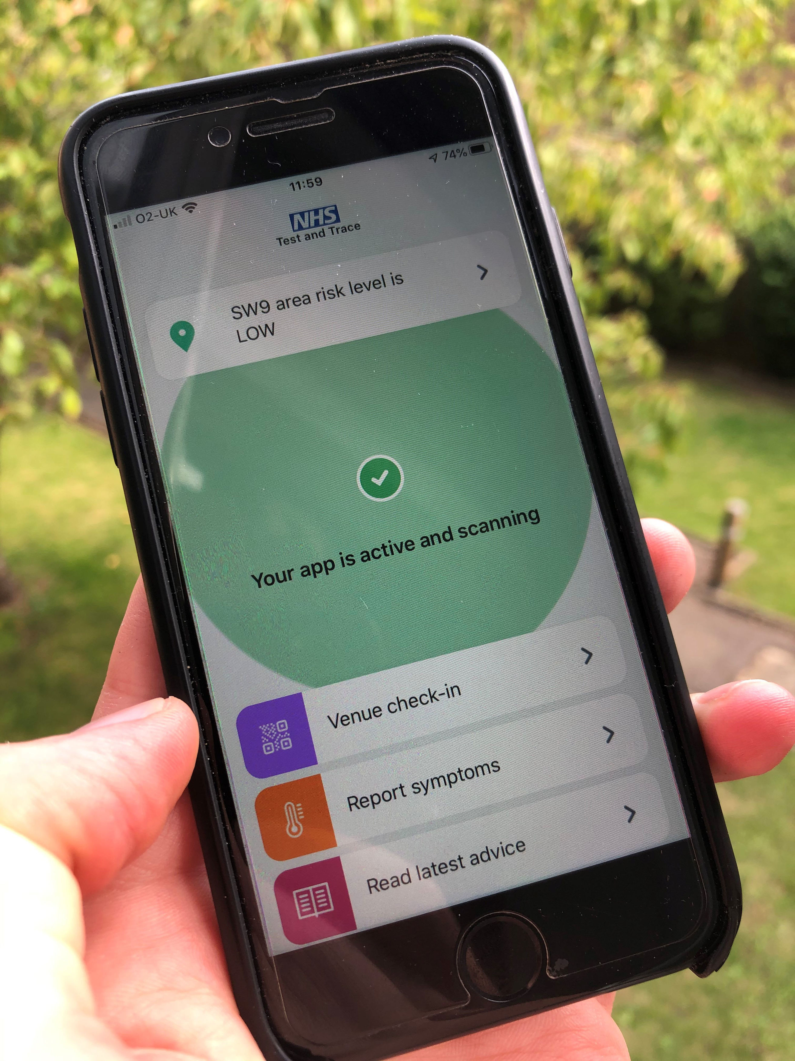 The app shows users the risk level in their area and allows them to check into venues