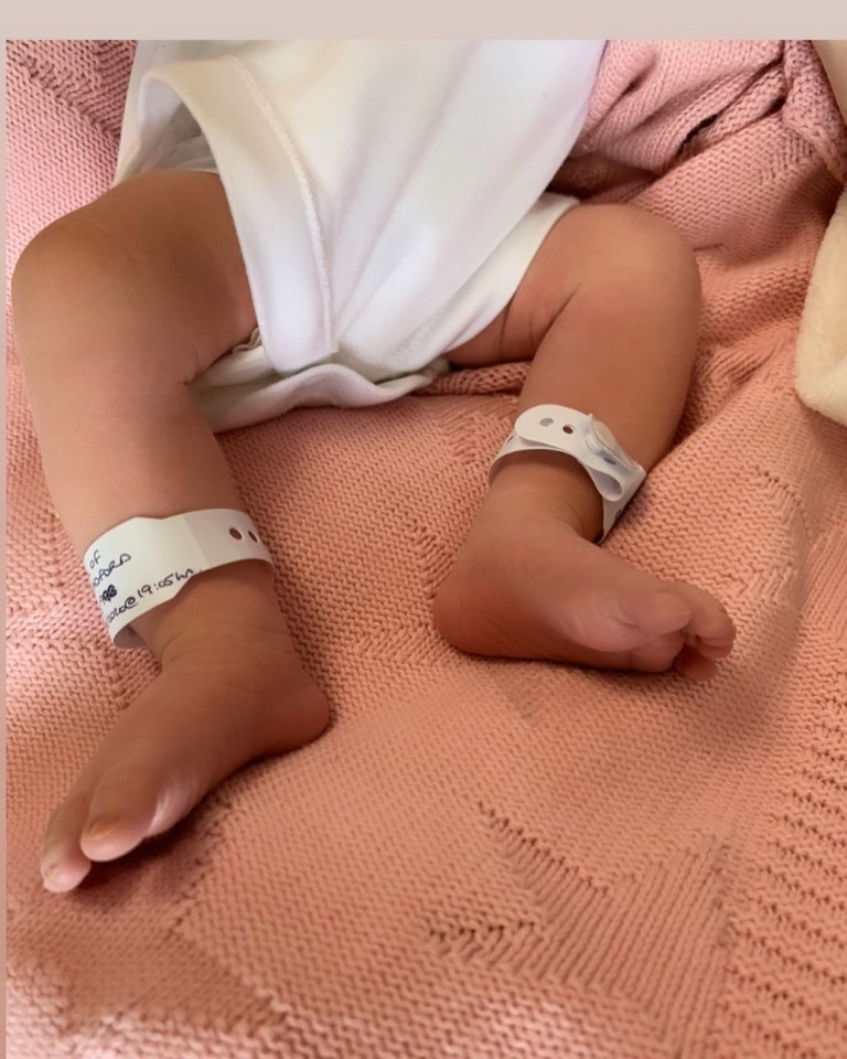 Millie announced the birth via this snap of her feet 