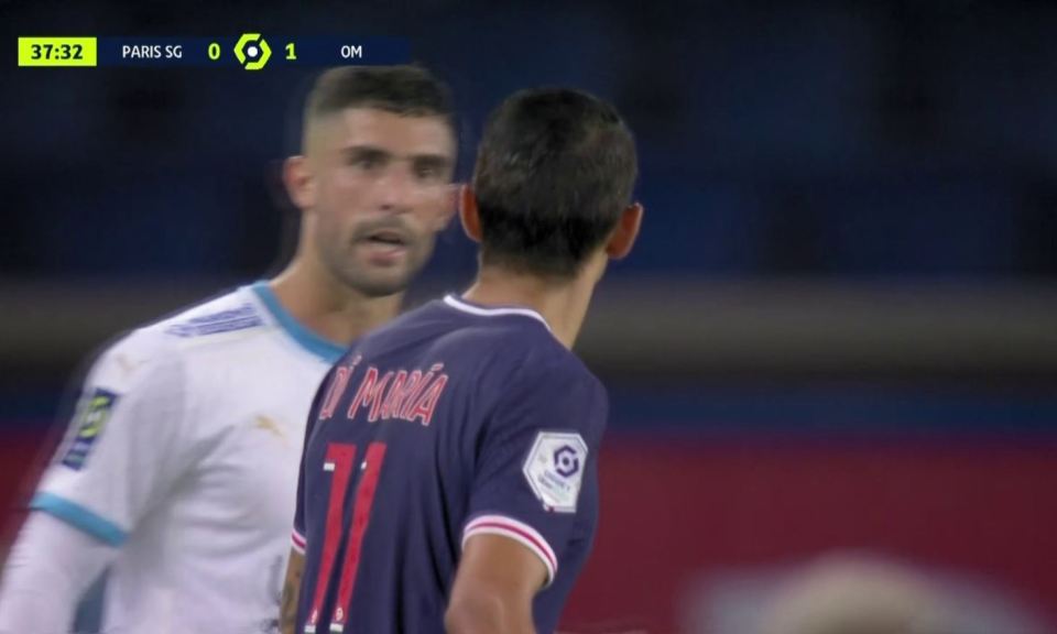 Angel Di Maria and Alvaro Gonzalez went face to face earlier on in the game