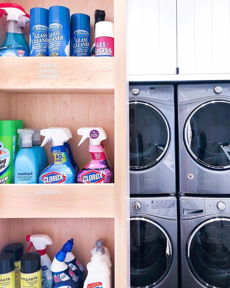 Khloe’s ultra-orgaised laundry room features two washing machines and two dryers