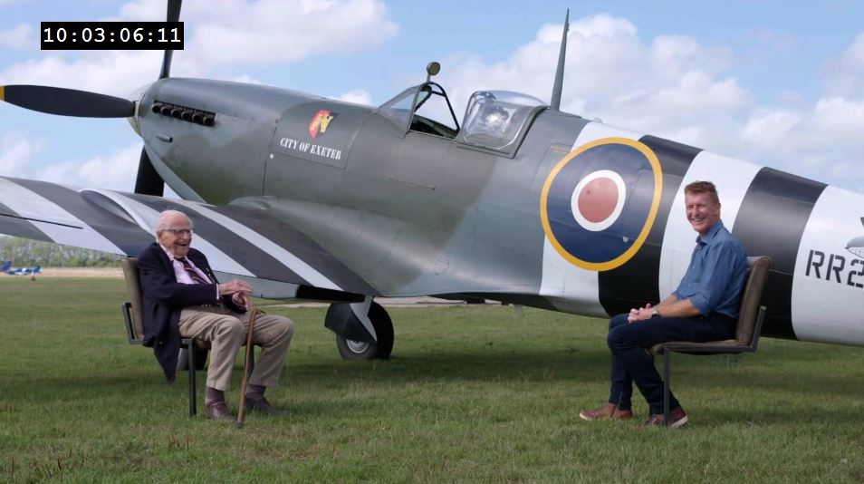 Spaceman Tim Peake, right, met former veteran pilot Alan Frost as he took off in a spitfire for a film to mark the 80th anniversary of the Battle of Britain