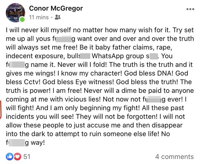 McGregor hit back at trolls in a new message online today