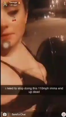 The Snapchat video shows her sitting outside the car's window