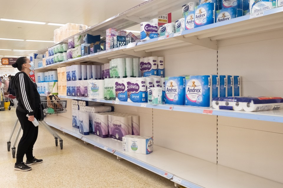 Sainsbury’s shopper browsing the toilet roll aisle in Alperton, London