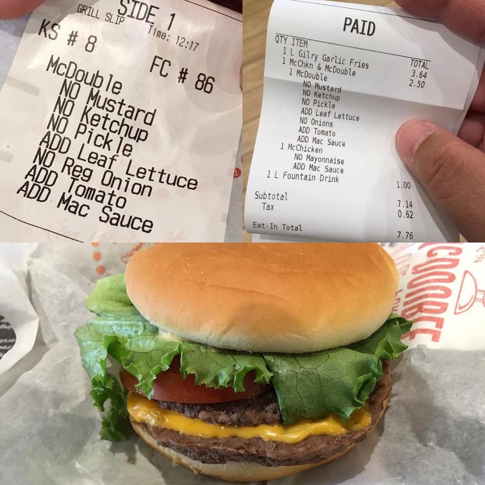 Buy a cheaper double cheeseburger and add Big Mac sauce for that signature taste for less - picture shows a US receipt 