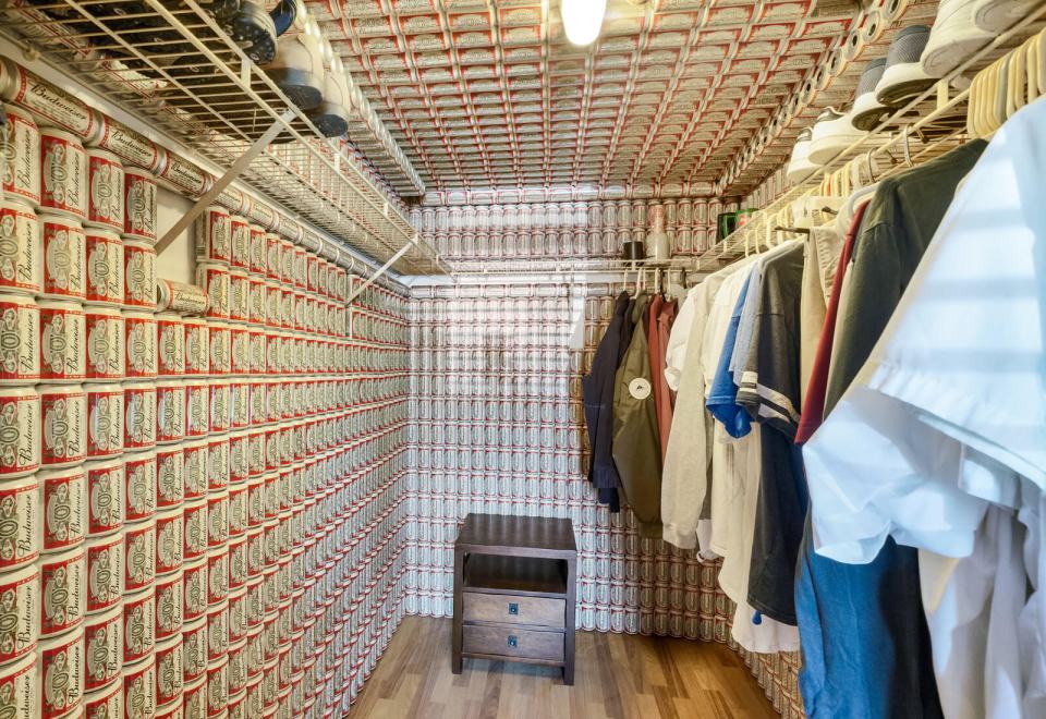 Even the closet is adorned with the Budweiser cans