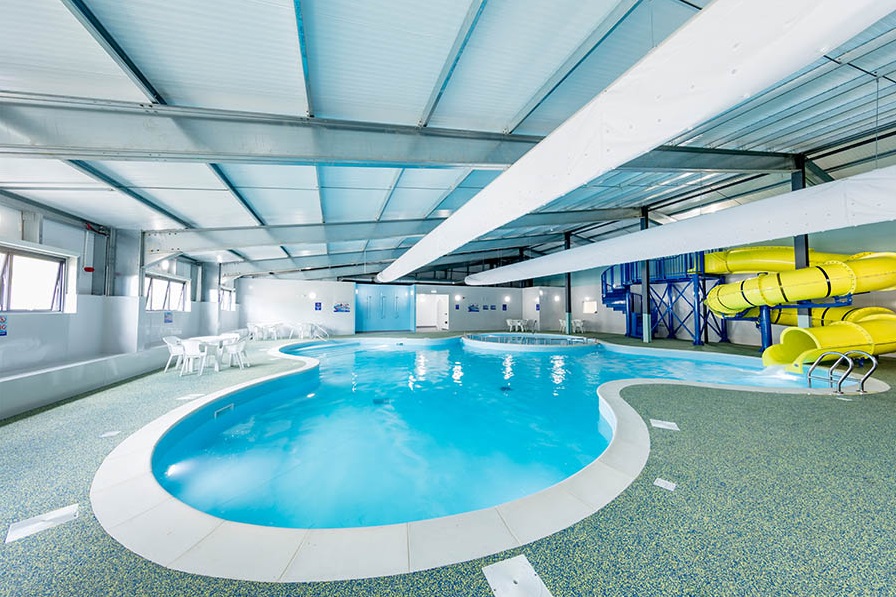 Kids can make the most of the indoor pool and water slide