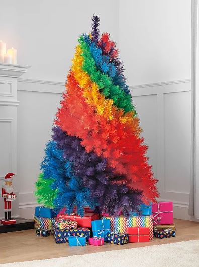 The rainbow tree was compared to a 'giant feather duster' on Facebook