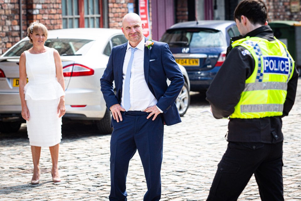 The police arrive at Tim and Sally's wedding