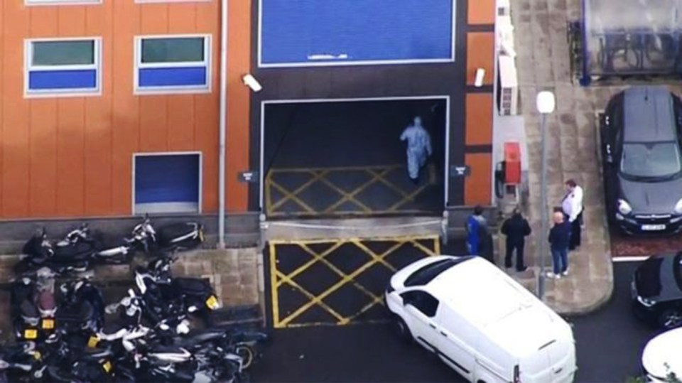 An aerial view of the custody centre in Croydon- where forensic officers are investigating