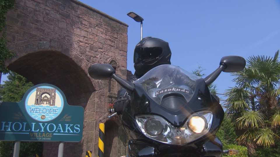 He returns to Hollyoaks on his bike, which is how he arrived the first time