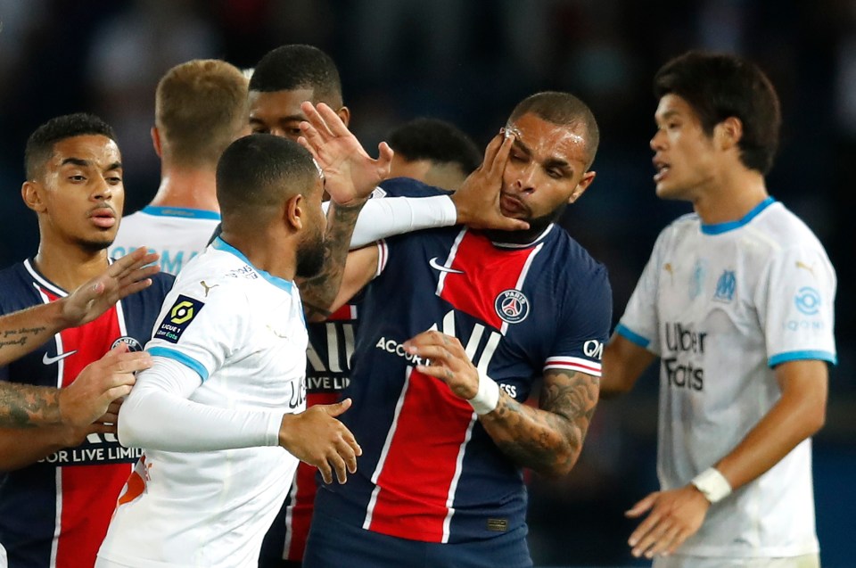 Jordan Amavi and Layvin Kurzawa traded blows and were sent off