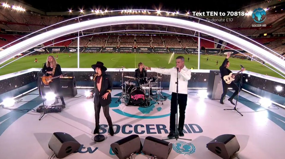 Robbie performed with The Struts on Soccer Aid but appeared as a hologram