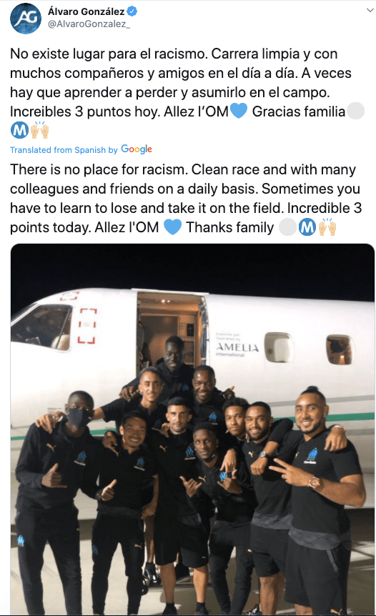 Gonzalez hit back at Neymar's racism claim by proudly posing with his black team-mates, accompanied by a strong anti-racism message